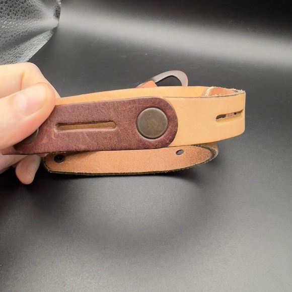 FOSSIL Brown Leather Strip Links Buttons Belt Southwestern BOHO ~ Size M 41" - Picture 4 of 9